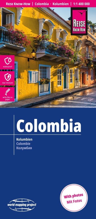 Mappa stradale della Colombia con Bogotà, Ibague, Pasto