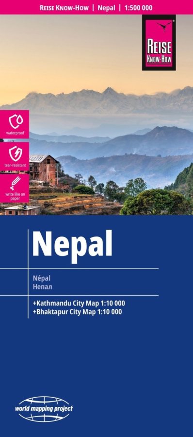 Mappa del Nepal con Kathmandu, Annapurna, Monte Everest