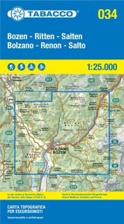 Mappa escursionistica n.034 - Bolzano, Renon, Salto / Bozen, Ritten, Salten con reticolo UTM compatibile