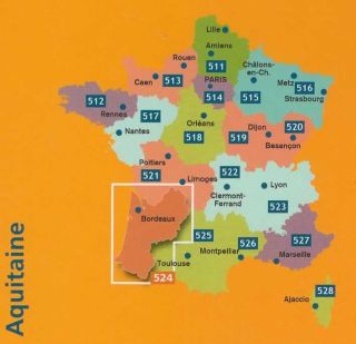Mappa stradale Michelin n.524 dell'Aquitania con Bordeaux, Libourne, Blaye