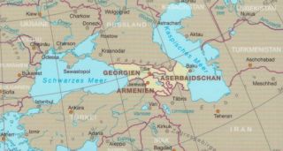 Mappa stradale del Caucaso con Armenia, Azerbaijan, Georgia