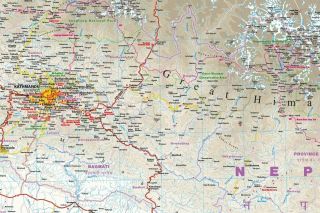 Mappa del Nepal con Kathmandu, Annapurna, Monte Everest